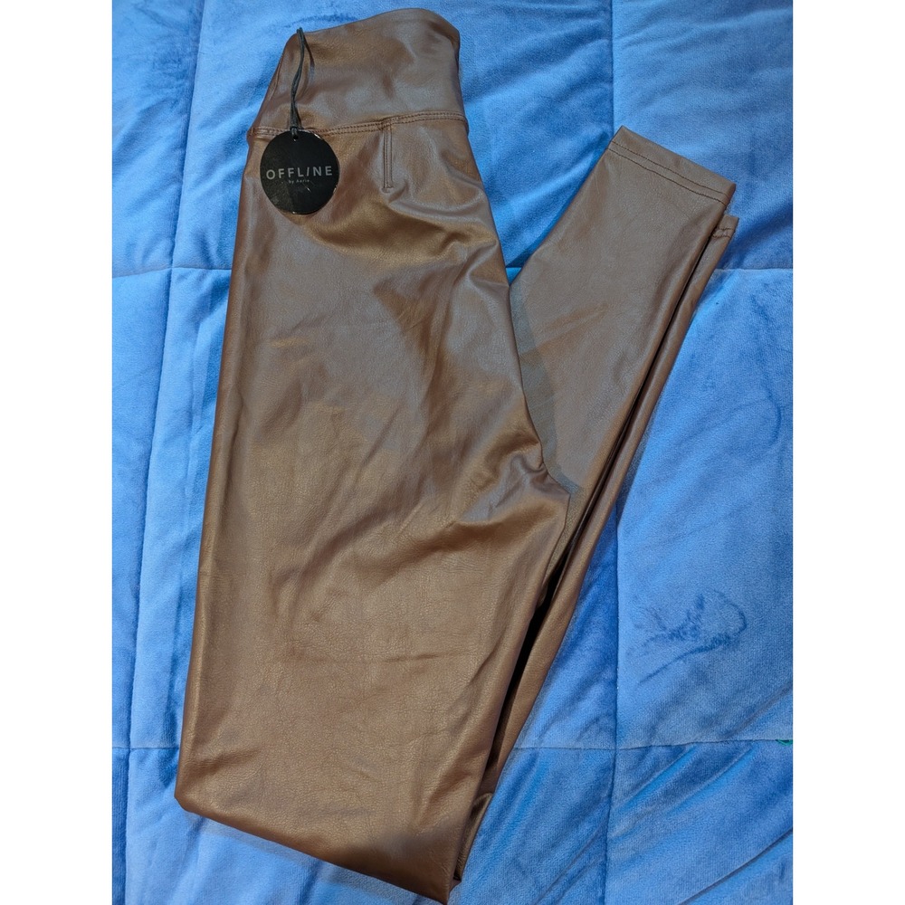 Aerie Offline Real Luxe High Rise Faux Leather Leggings Brown - Size S
